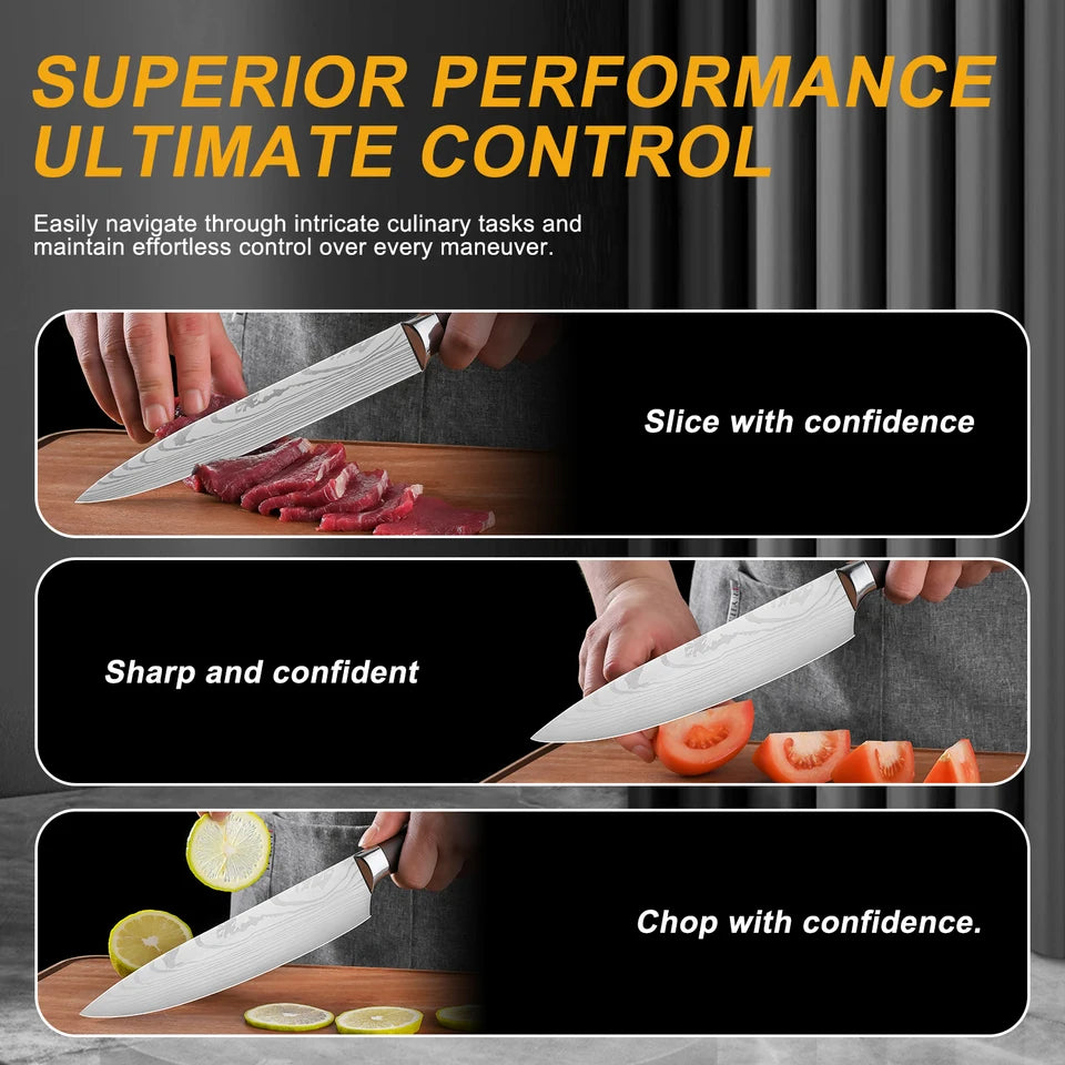 Large Mahogany Kitchen Knife Set 1-5pcs – Sharp Stainless Steel Chef Knives for Meat & Vegetables