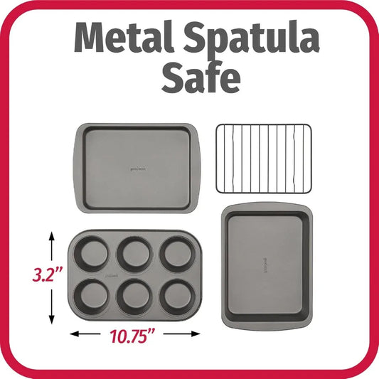 4-Piece Nonstick Toaster Oven Bakeware Set—Sheet Pan, Rack, Cake & Muffin Pan