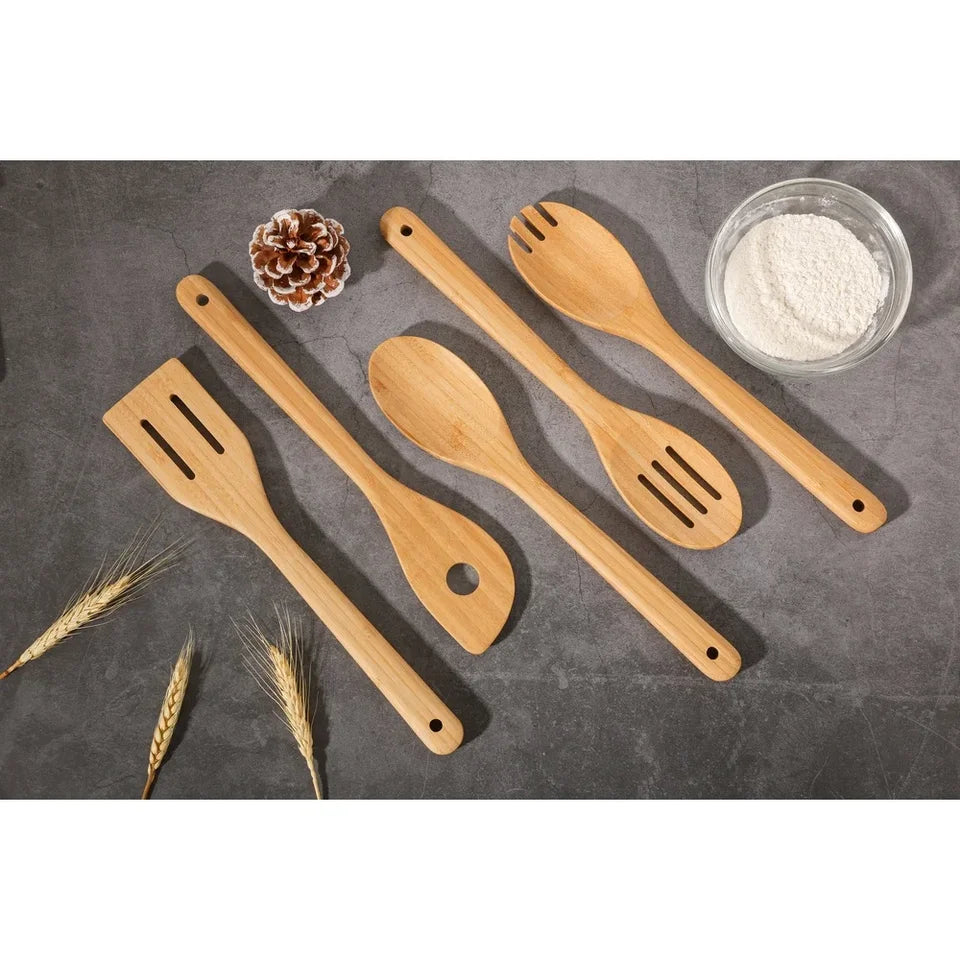5-Piece Natural Bamboo Cooking Spatula Set Eco-Friendly Kitchen Utensils