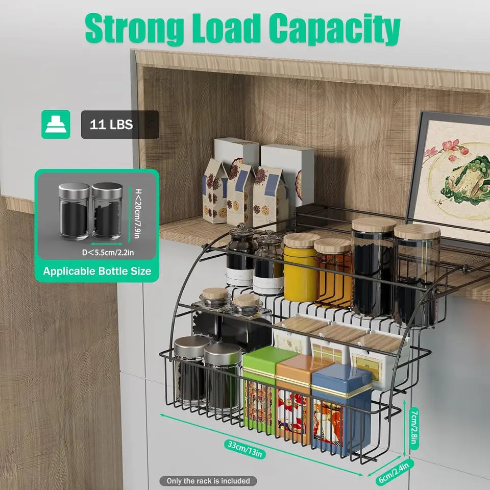 3-Tier Pull-Down Cabinet Spice Rack Retractable Metal Kitchen Organizer