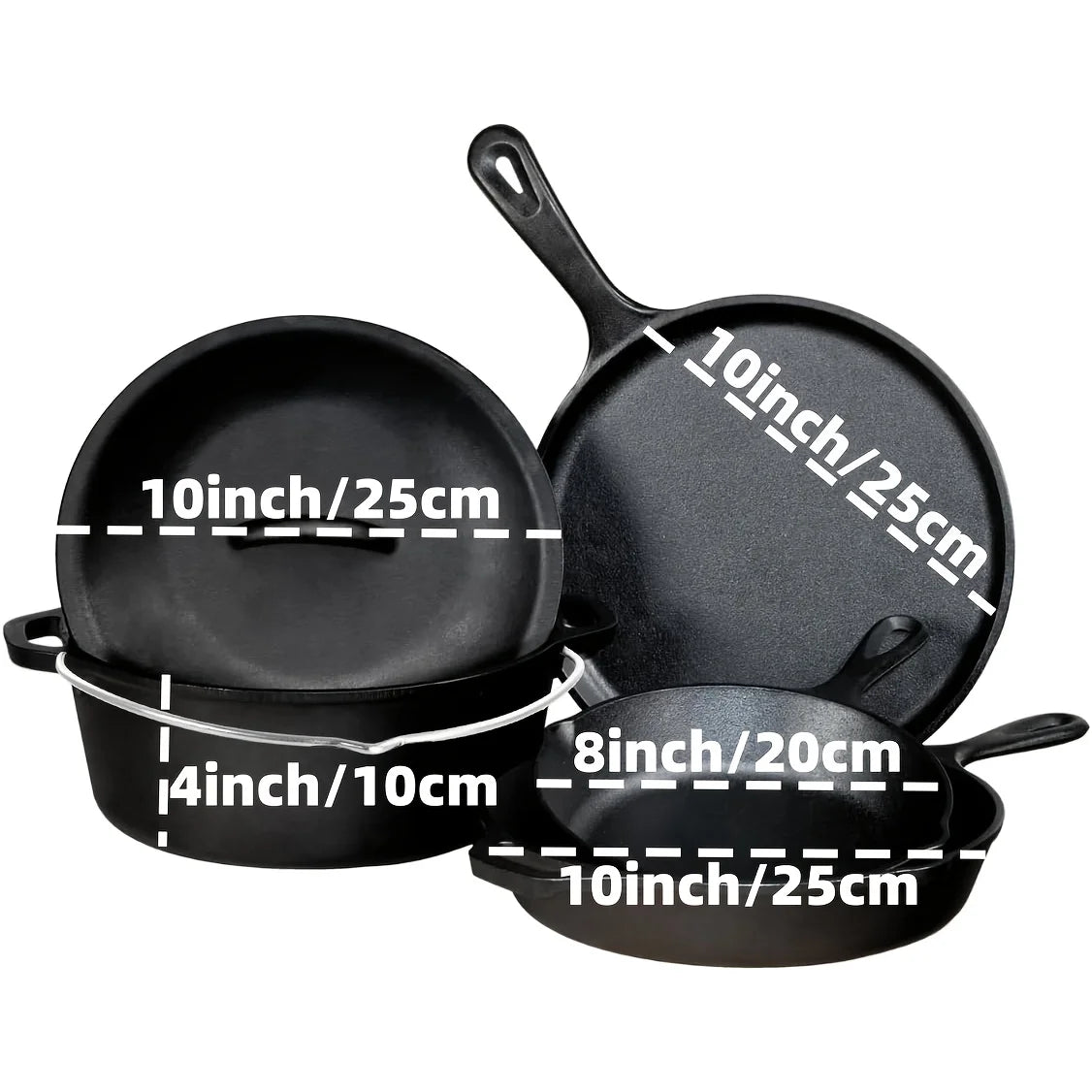 3-Piece Cast Iron Skillet Set 6/8/10" Pre-Seasoned Heavy-Duty Cooking Pans