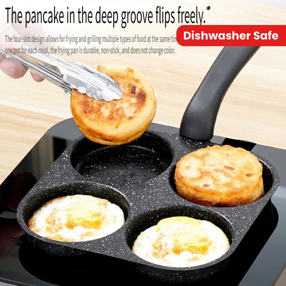 Medical Stone Four-Hole Omelette Pan – Non-Stick Flat Egg, Dumpling & Burger Frying Pan
