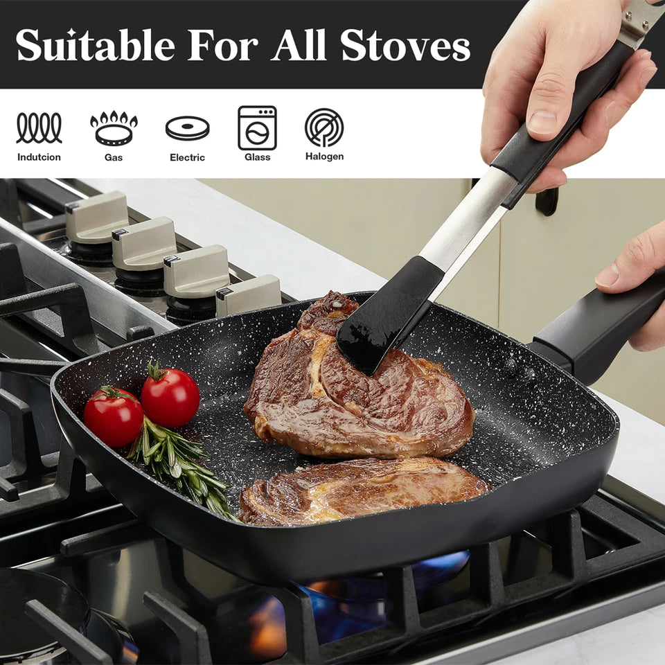 KOCH SYSTEME CS 10" Nonstick Grill Pan with Lid Square Skillet for Stovetops