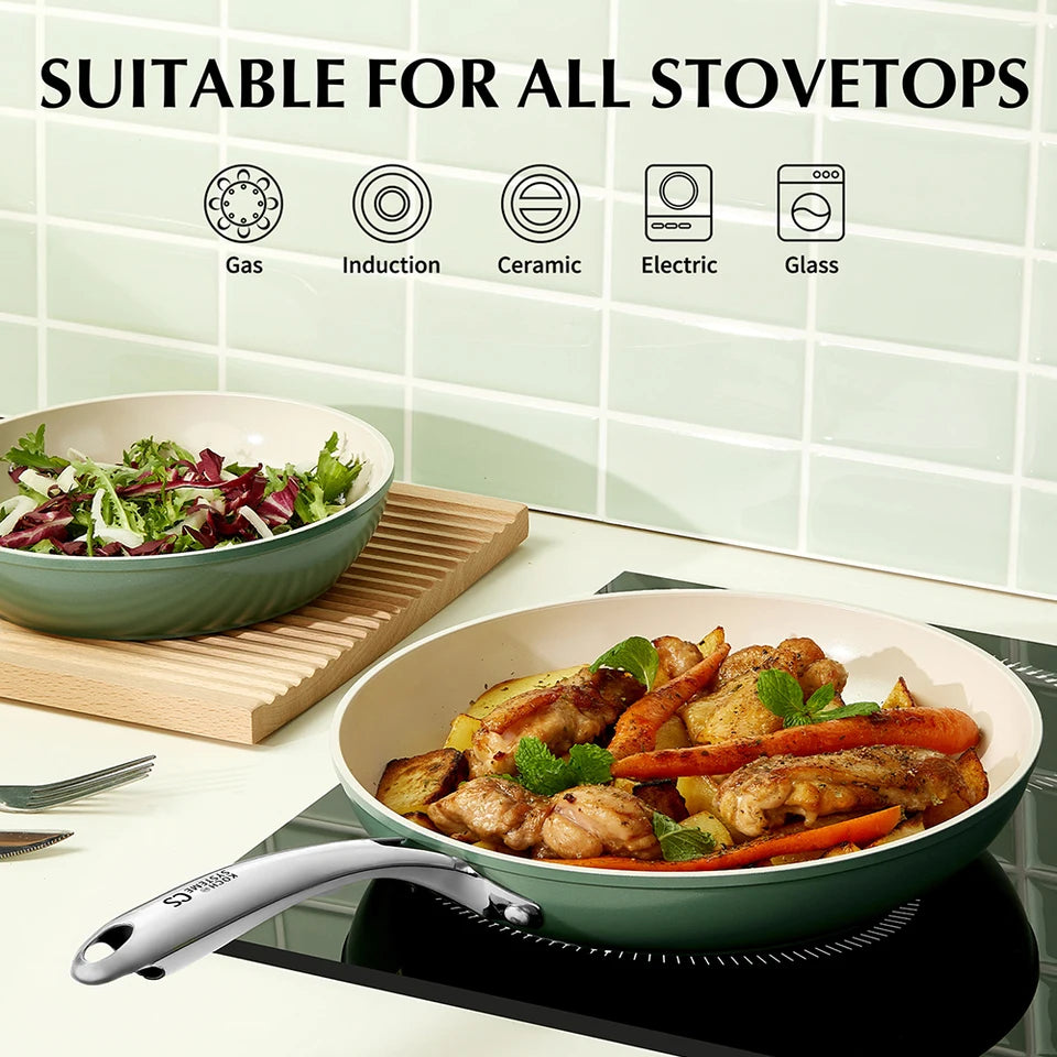 8-Inch Ceramic Coated Frying Pan Heat-Resistant Handle Small Nonstick Skillet