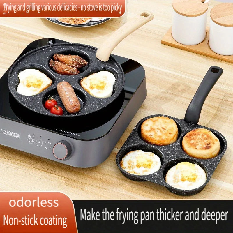 Medical Stone Four-Hole Omelette Pan – Non-Stick Flat Egg, Dumpling & Burger Frying Pan