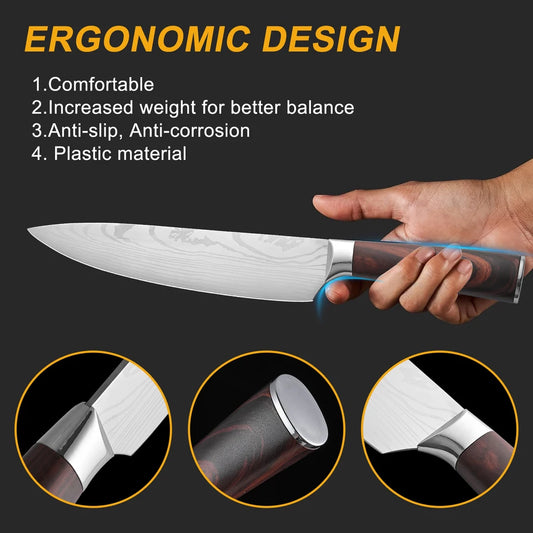 Large Mahogany Kitchen Knife Set 1-5pcs – Sharp Stainless Steel Chef Knives for Meat & Vegetables