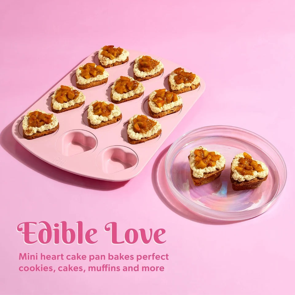 Heart-Shaped 12-Cup Mini Cake Pan Nonstick Carbon Steel Dishwasher Safe