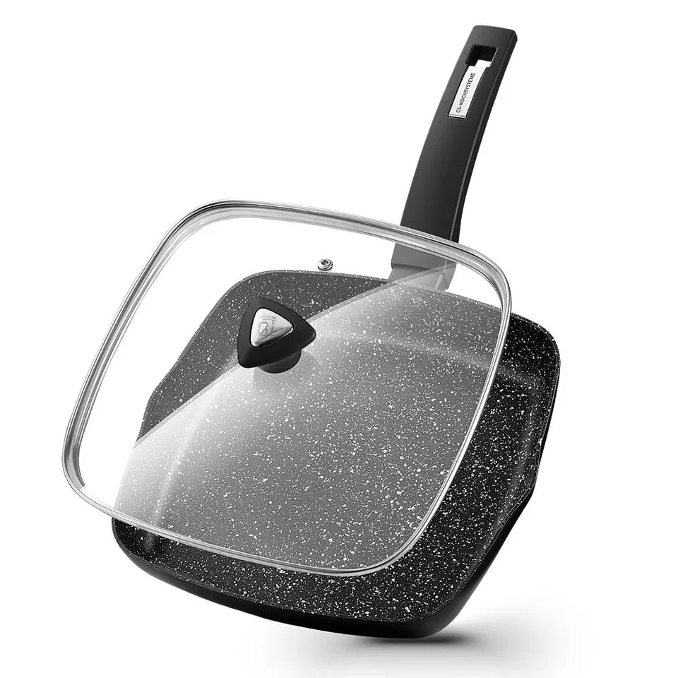 KOCH SYSTEME CS 10" Nonstick Grill Pan with Lid Square Skillet for Stovetops