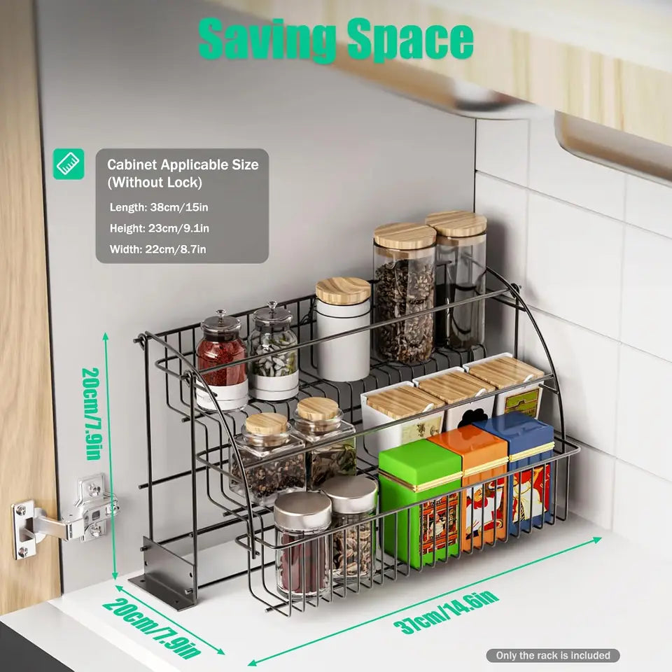 3-Tier Pull-Down Cabinet Spice Rack Retractable Metal Kitchen Organizer