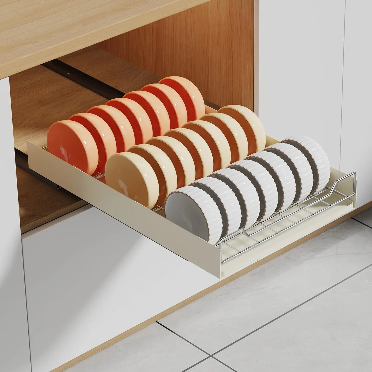 Pull-Out Cabinet Organizer Slide-Out Dish Drying Rack Under-Sink Storage