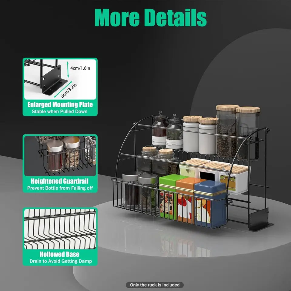 3-Tier Pull-Down Cabinet Spice Rack Retractable Metal Kitchen Organizer