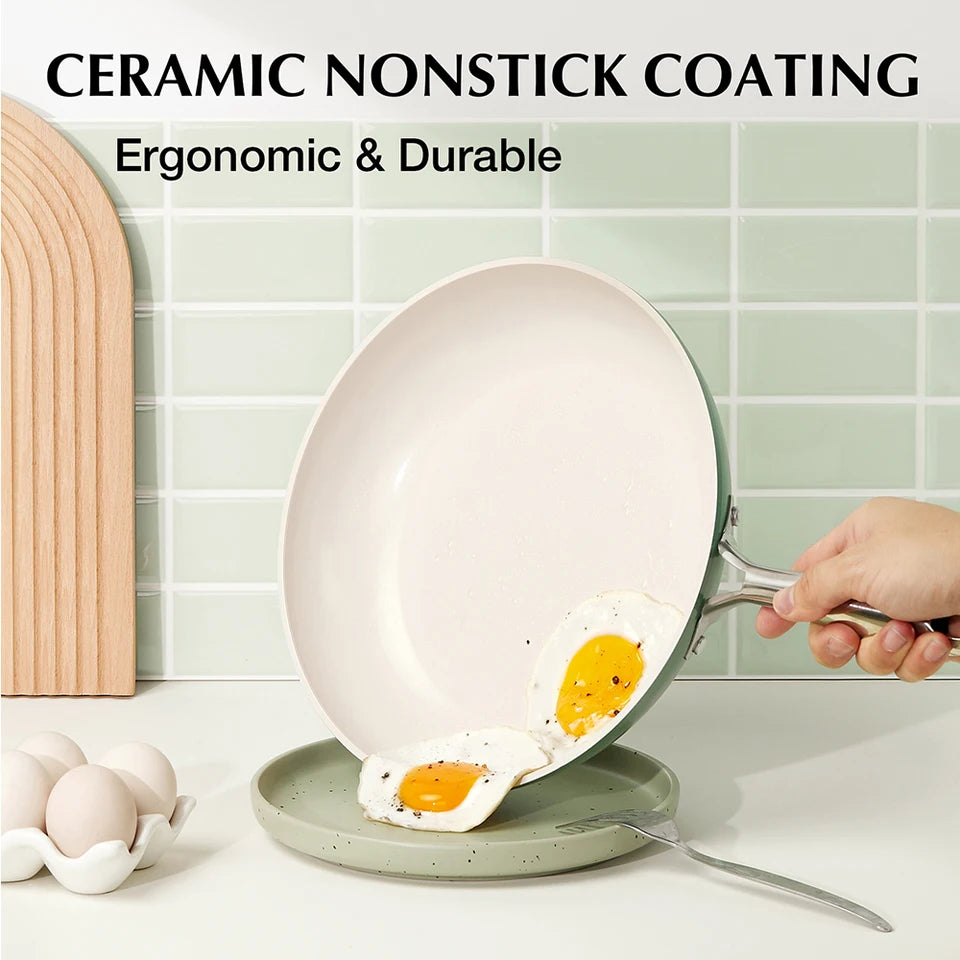8-Inch Ceramic Coated Frying Pan Heat-Resistant Handle Small Nonstick Skillet