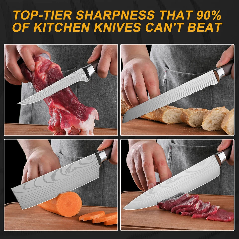 Large Mahogany Kitchen Knife Set 1-5pcs – Sharp Stainless Steel Chef Knives for Meat & Vegetables