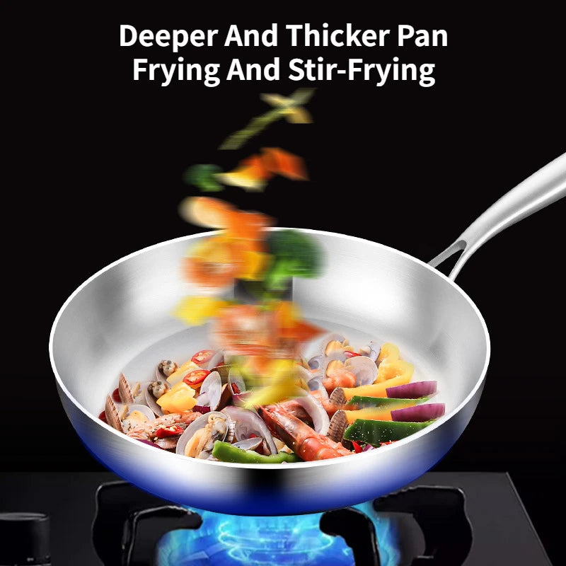 316 Stainless Steel Frying Pan Nonstick Uncoated Skillet for Gas & Induction