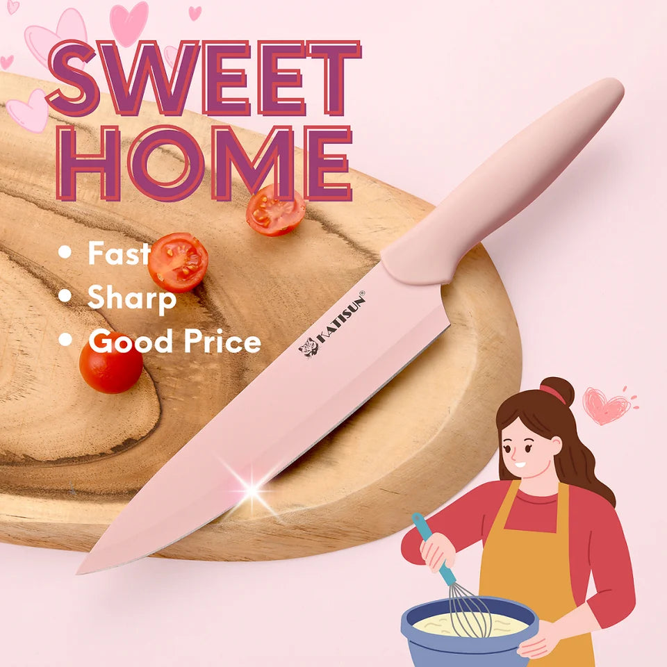 14-Piece Pink Kitchen Knife Set Titanium-Coated Blades with Block & Shears