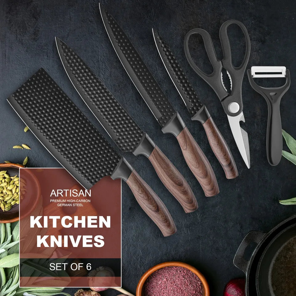 6-Piece Stainless Steel Knife Set for Meat & Veggies—Multi-Functional Kitchen Tools