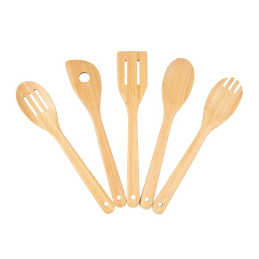 5-Piece Natural Bamboo Cooking Spatula Set Eco-Friendly Kitchen Utensils