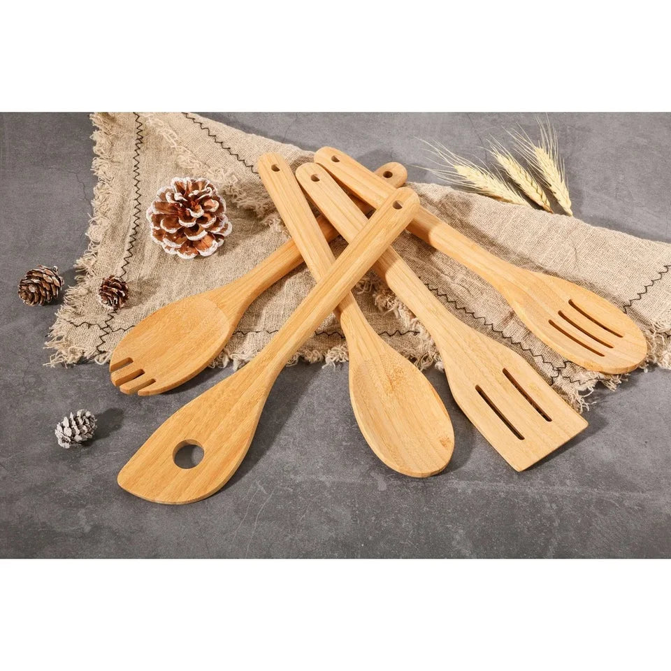 5-Piece Natural Bamboo Cooking Spatula Set Eco-Friendly Kitchen Utensils