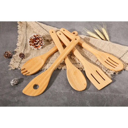 5-Piece Natural Bamboo Cooking Spatula Set Eco-Friendly Kitchen Utensils