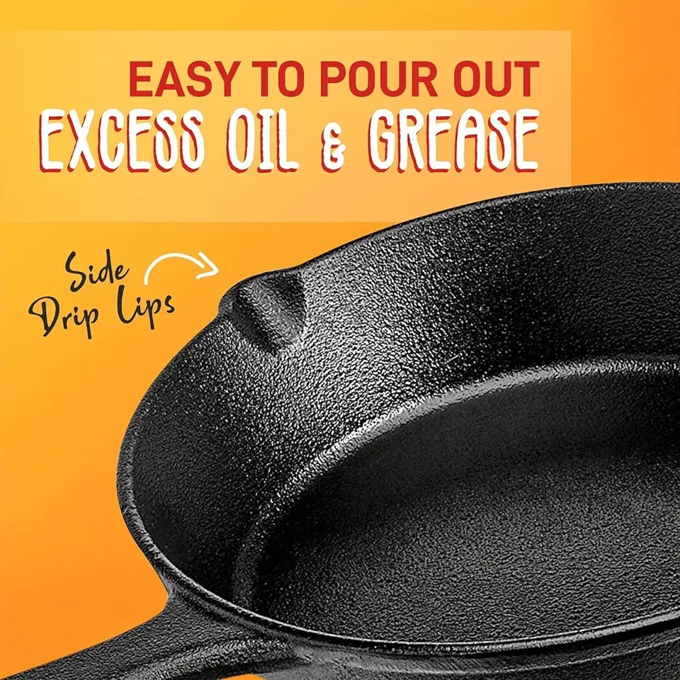 3-Piece Cast Iron Skillet Set 6/8/10" Pre-Seasoned Heavy-Duty Cooking Pans