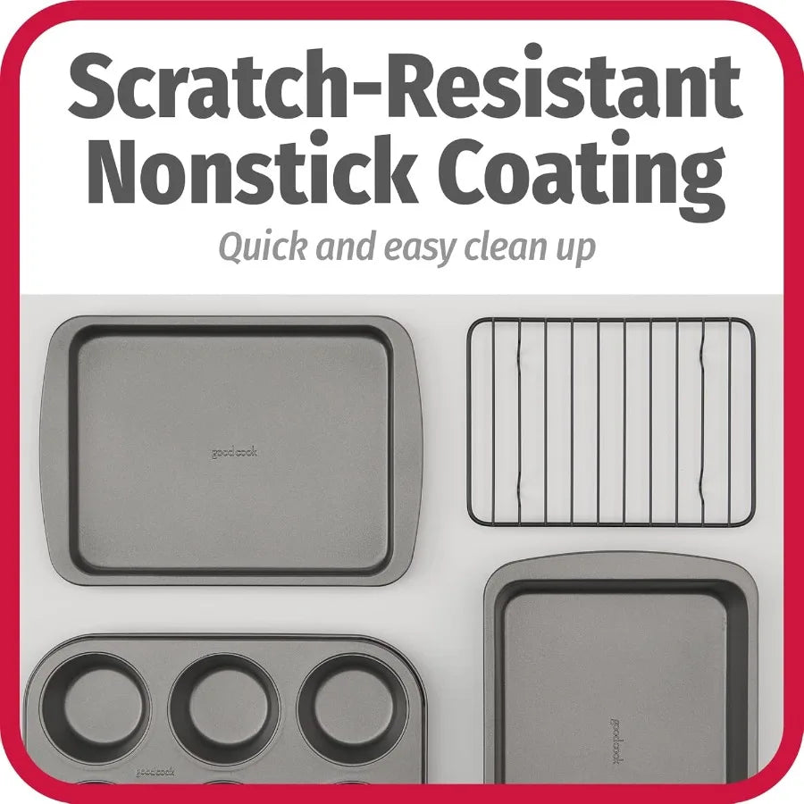 4-Piece Nonstick Toaster Oven Bakeware Set—Sheet Pan, Rack, Cake & Muffin Pan