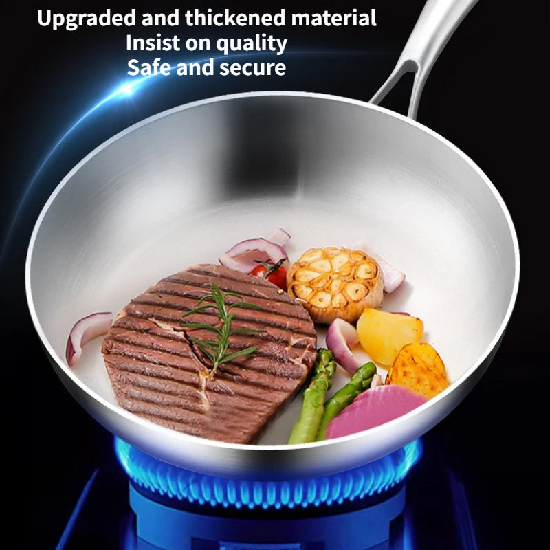 316 Stainless Steel Frying Pan Nonstick Uncoated Skillet for Gas & Induction