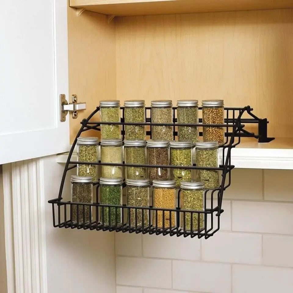 3-Tier Pull-Down Cabinet Spice Rack Retractable Metal Kitchen Organizer