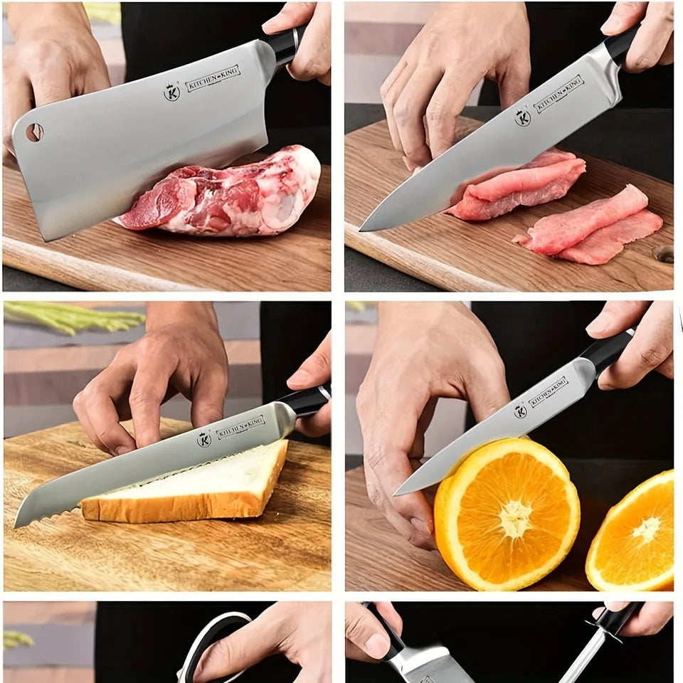 MDHAND 9-Piece Pink & Black Knife Set with Acrylic Block, Sharpener & Scissors