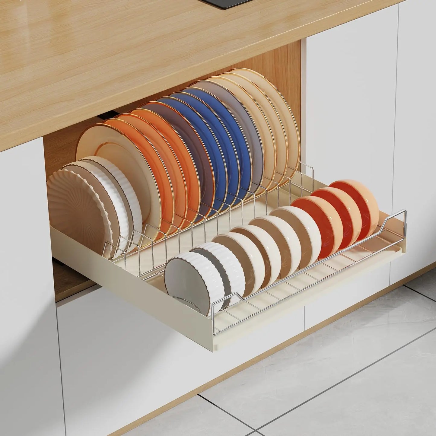 Pull-Out Cabinet Organizer Slide-Out Dish Drying Rack Under-Sink Storage