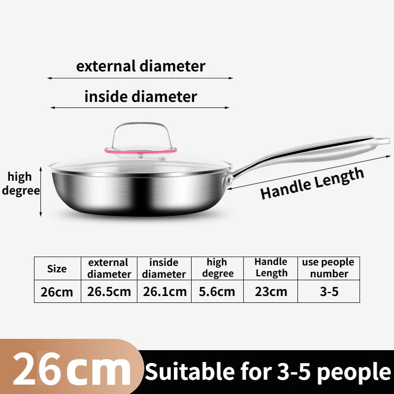 316 Stainless Steel Frying Pan Nonstick Uncoated Skillet for Gas & Induction