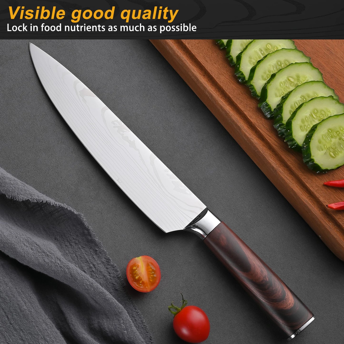 Large Mahogany Kitchen Knife Set 1-5pcs – Sharp Stainless Steel Chef Knives for Meat & Vegetables